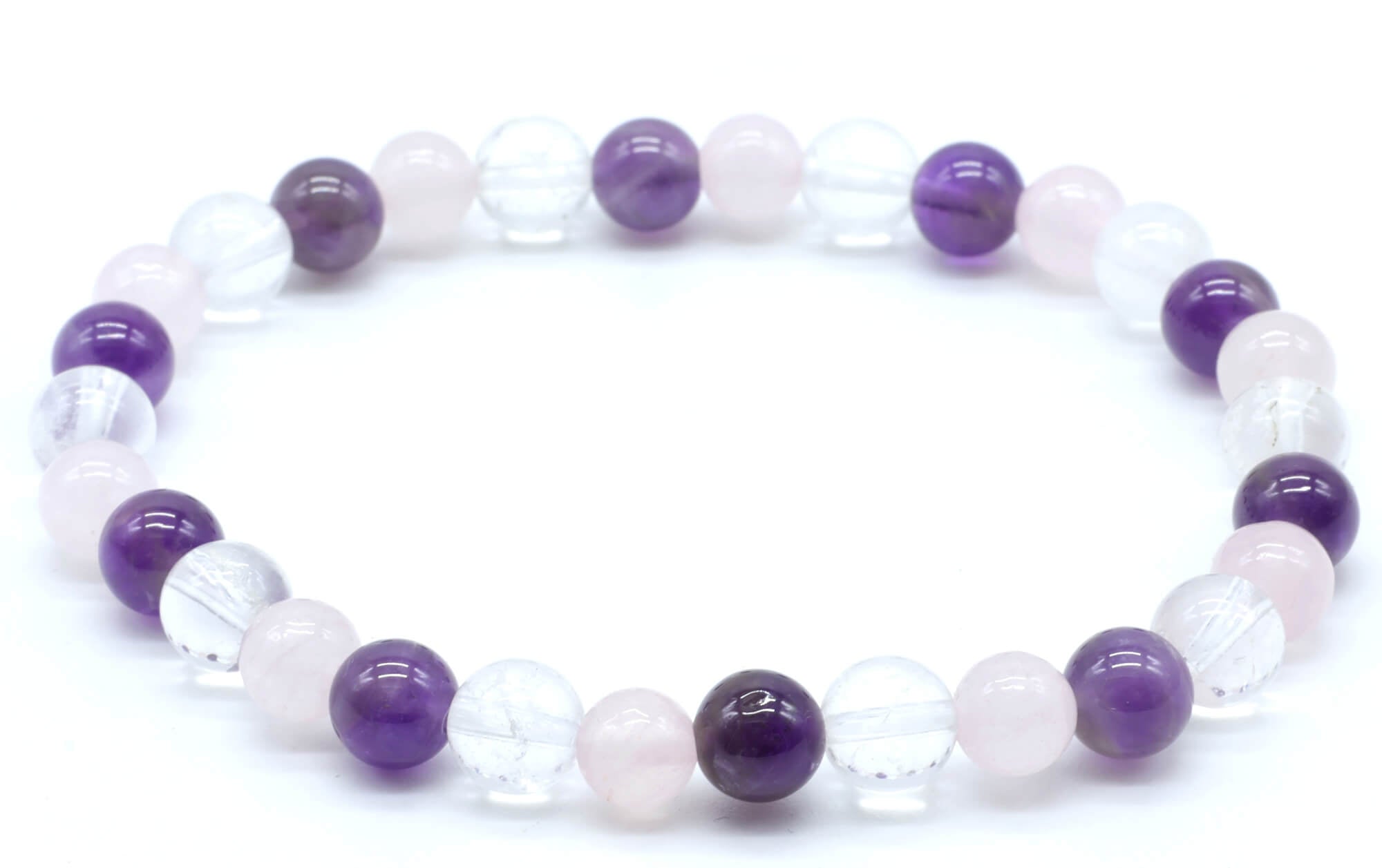 Bracelet Améthyste, Cristal, Quartz Rose perles 6mm